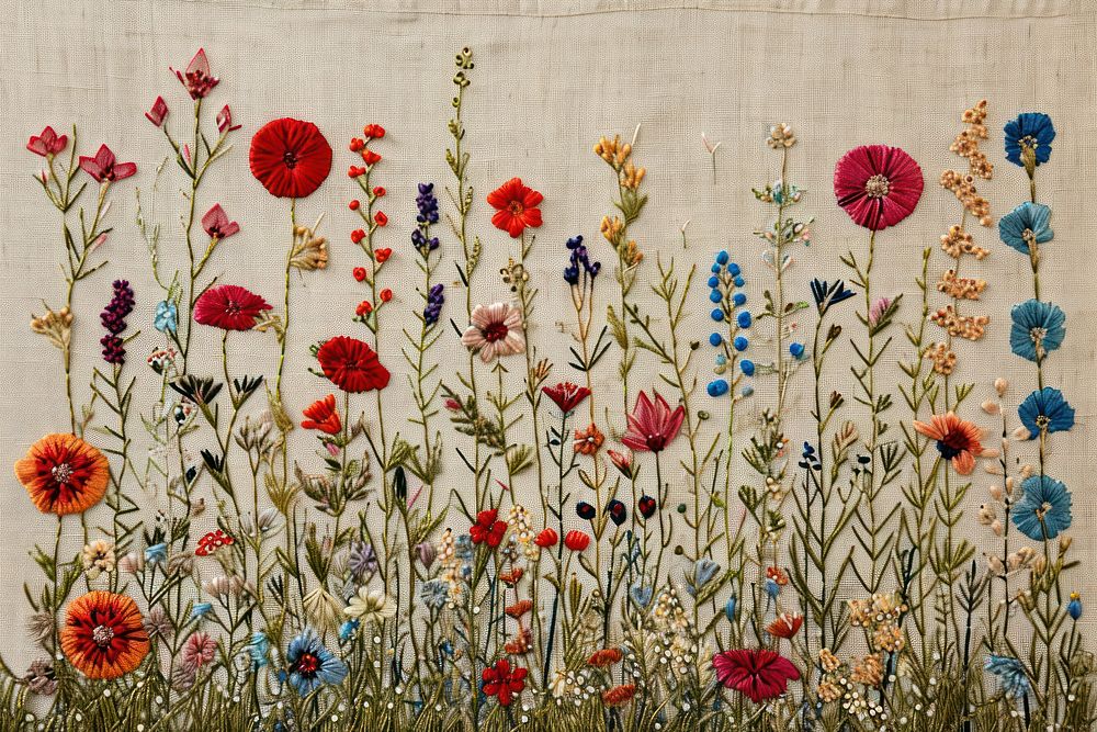 Spring summer meadow embroidery needlework textile.