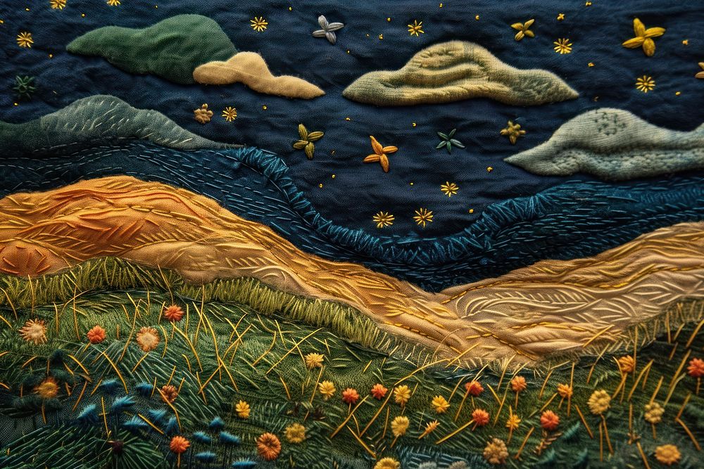 Embroidery is shown landscape textile pattern.