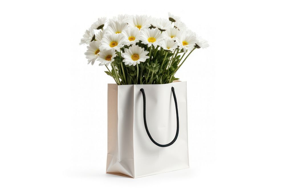 Flower carrier bag  daisy plant white.