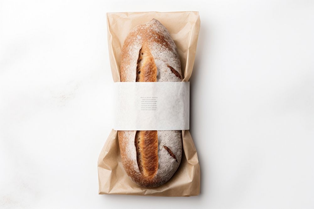 Bread packaging paper bag  baguette food white background.