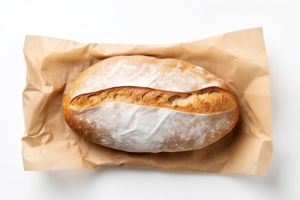 Bread packaging paper bag  food white background studio shot.