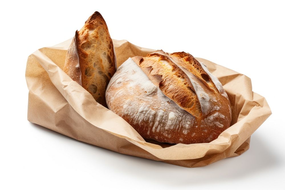 Bread paper bag  food white background viennoiserie.