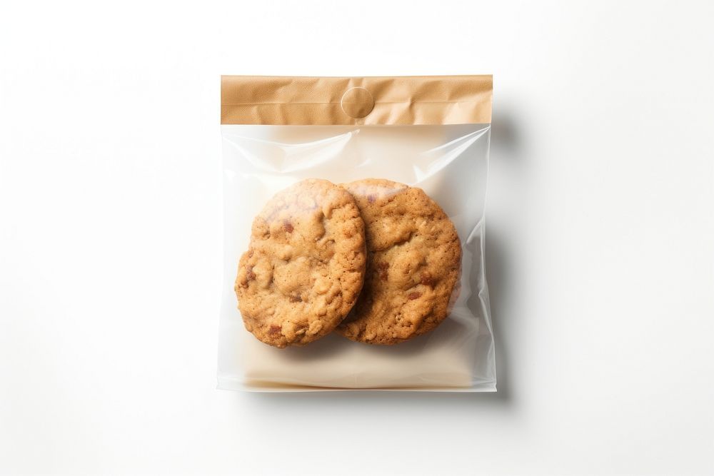 Cookie packaging paper bag  biscuit food white background.