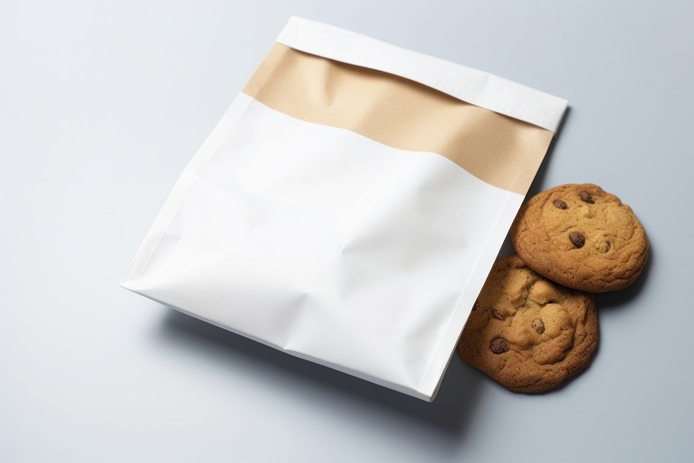 Cookie packaging paper bag  food confectionery studio shot.
