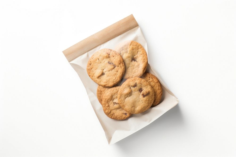 Cookie packaging paper bag  bread food white background.