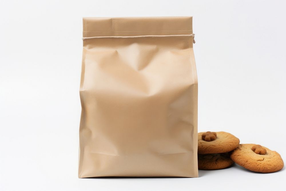 Cookie packaging paper bag  food white background confectionery.