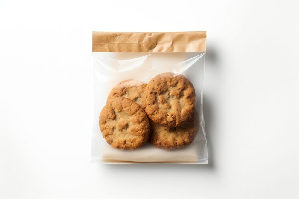 Cookie packaging paper bag  biscuit food white background.