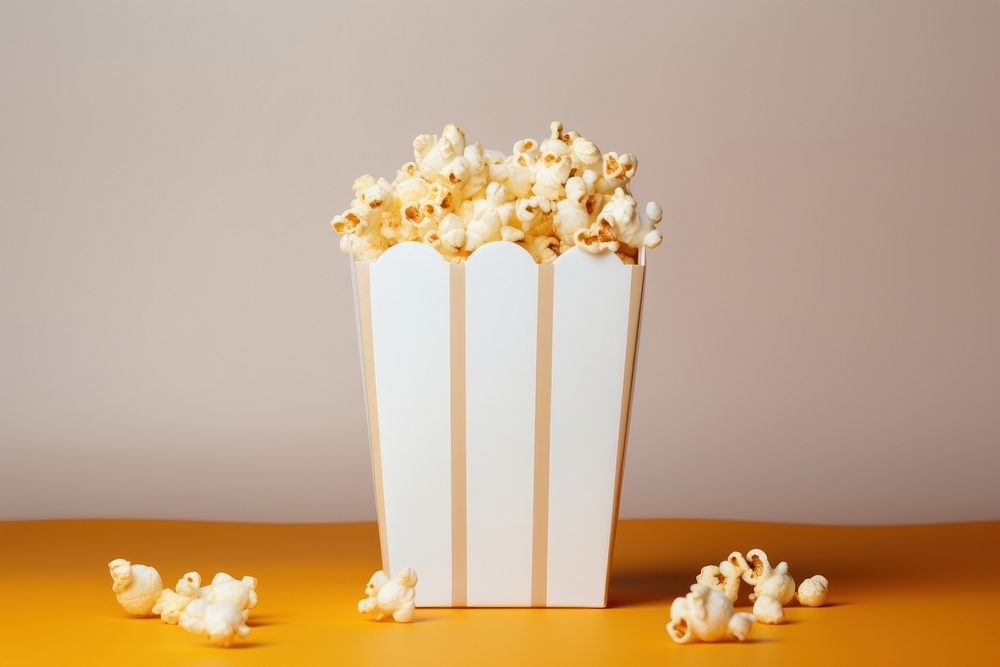 Popcorn packaging paper bag  snack food studio shot.