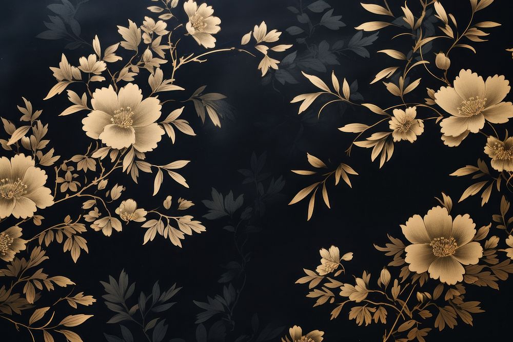 Old gold floral black paper backgrounds pattern flower.