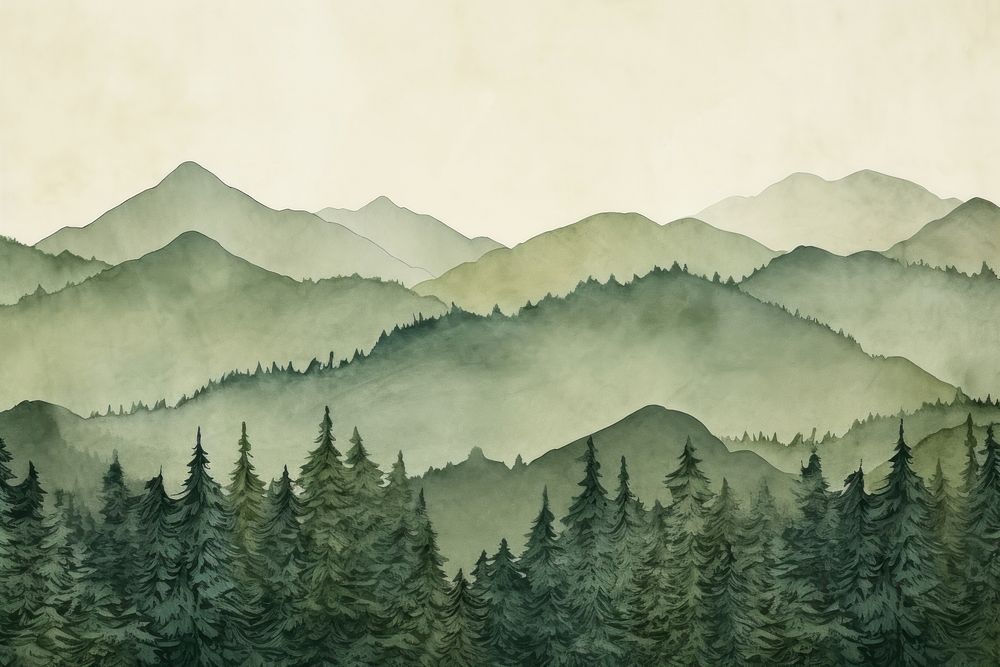 Old green paper of mountain forest backgrounds landscape outdoors.