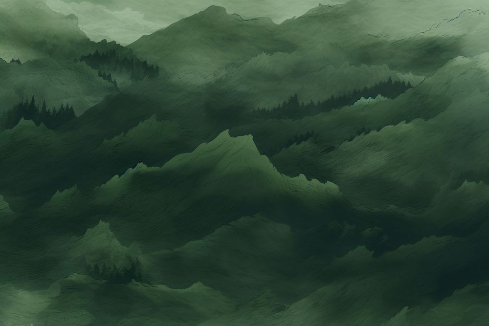 Old dark green paper of mountain forest backgrounds nature tranquility.