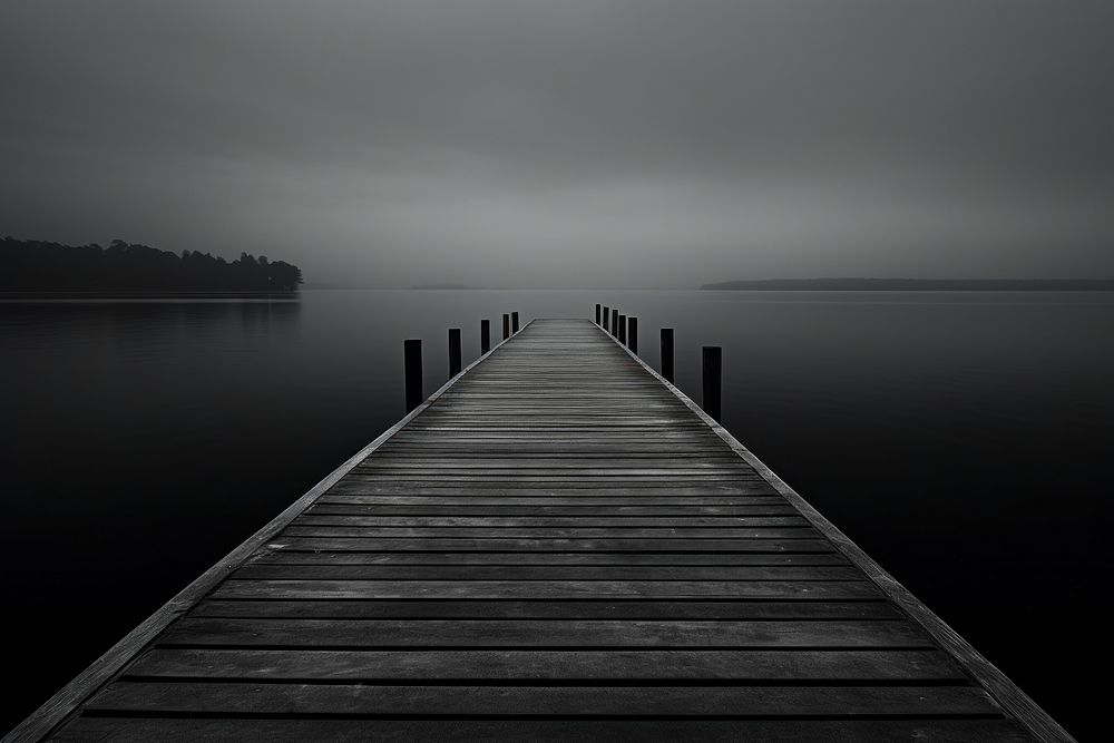 A body of water outdoors black pier.