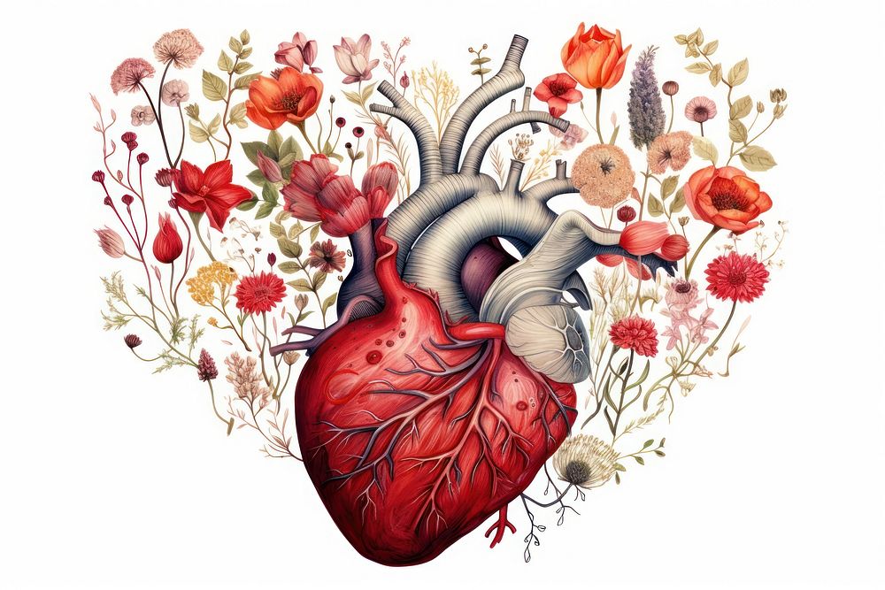 Heart organ pattern drawing flower.