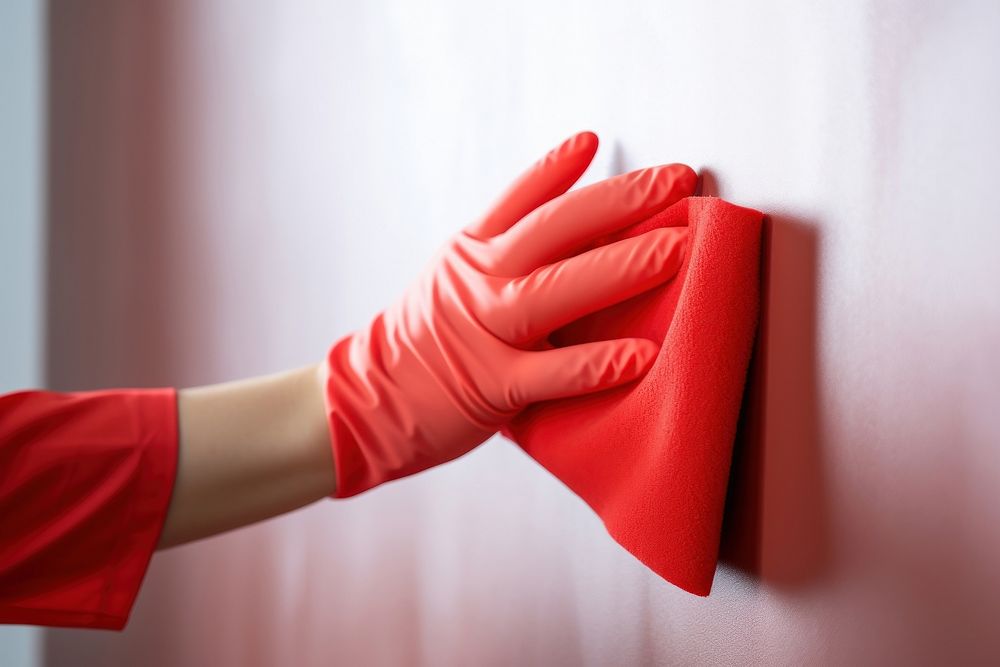 Wiping wall from dust cleaning glove hand. AI generated Image by rawpixel.