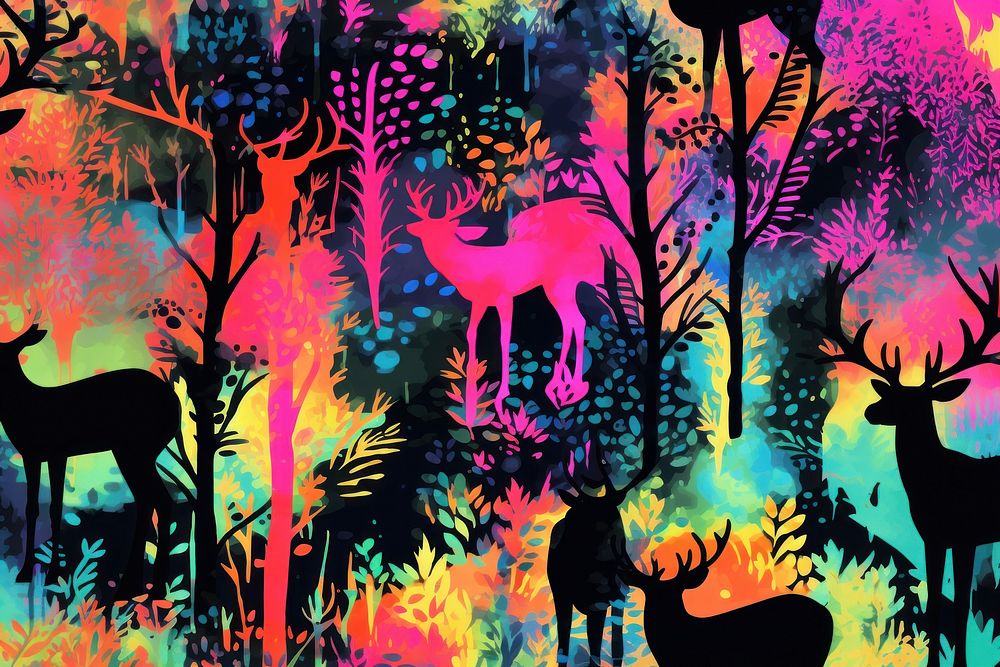 Forest with animal pattern backgrounds mammal plant. AI generated Image by rawpixel.