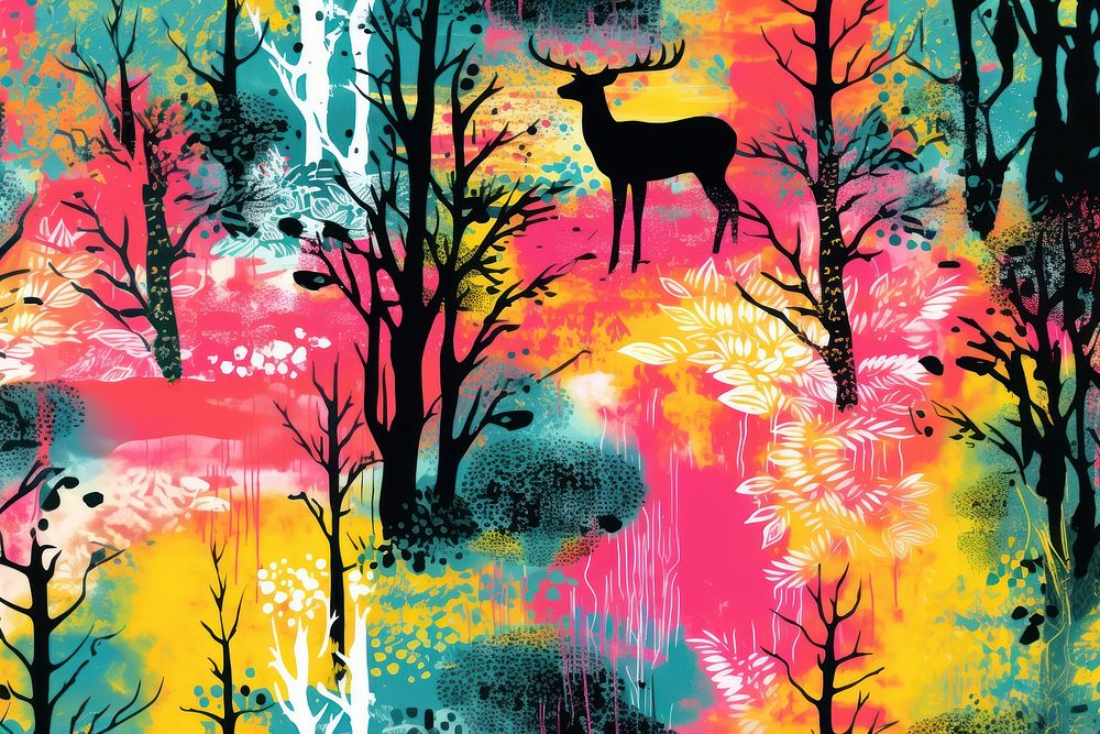 Forest with animal pattern backgrounds painting mammal. AI generated Image by rawpixel.