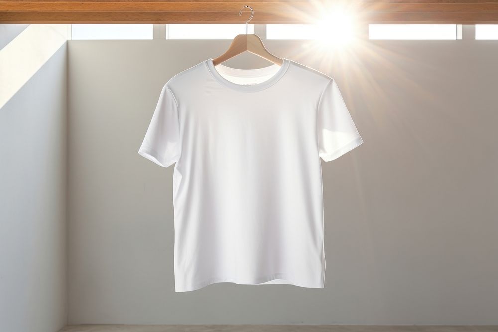 White t-shirt hanging on Clothes rack  sleeve architecture coathanger.