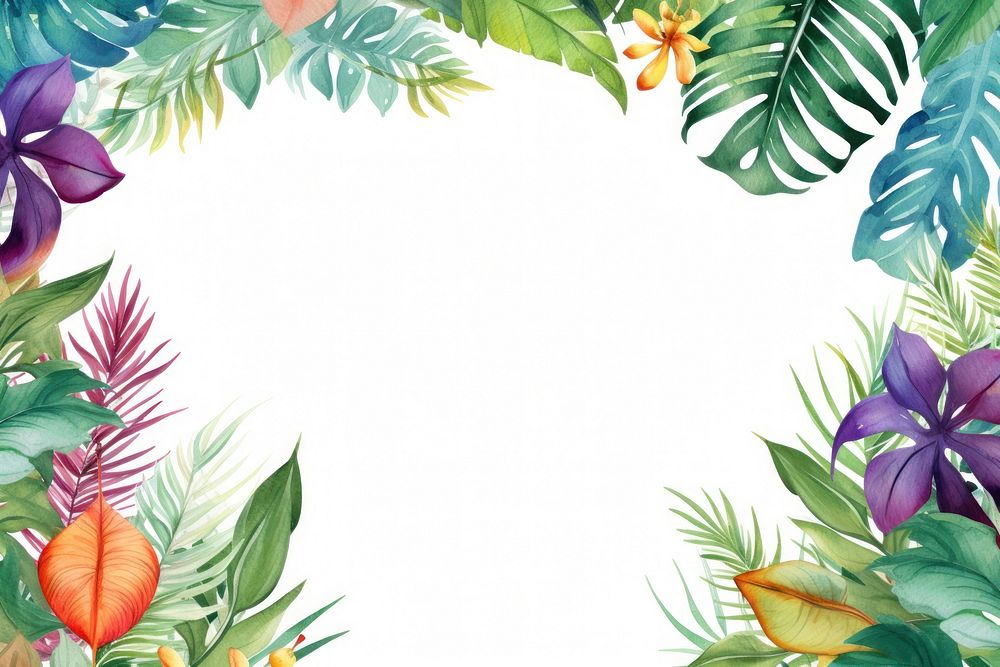Watercolor colorful tropical leaves border pattern nature plant.