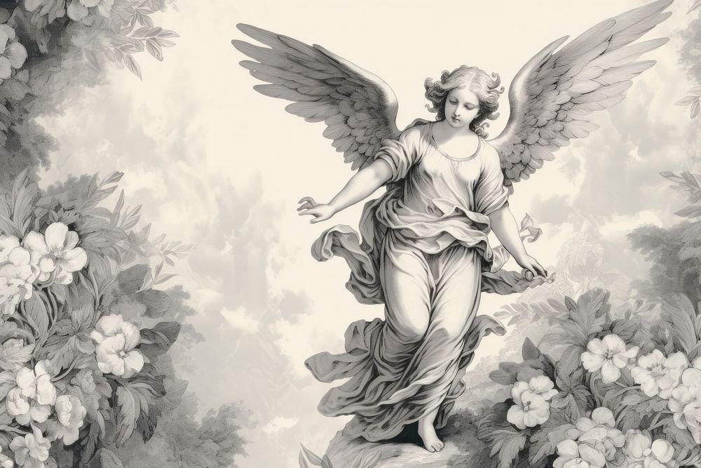 Angel in heaven drawing sketch art.