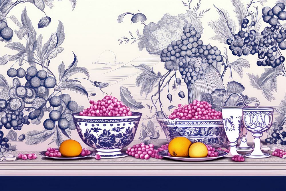 Fruits on tray painting pattern plant.