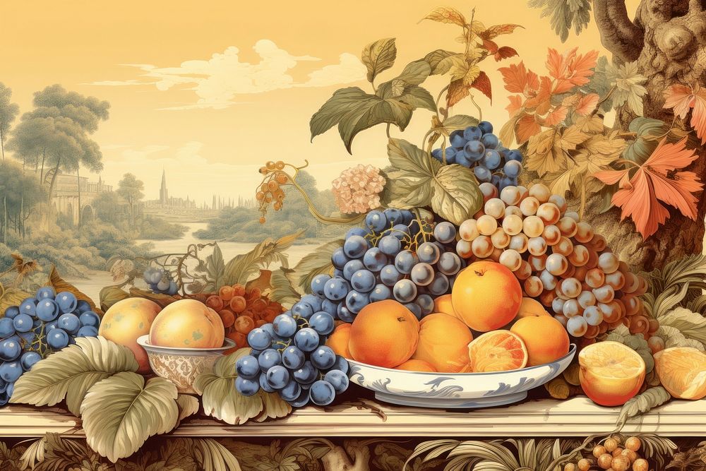 Fruits on tray painting plant food.