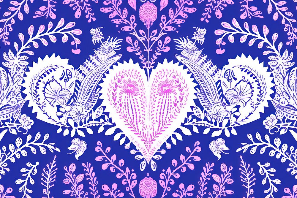 Hearts pattern purple pink blue.