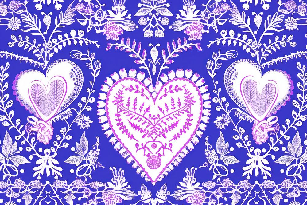 Hearts pattern purple pink blue.