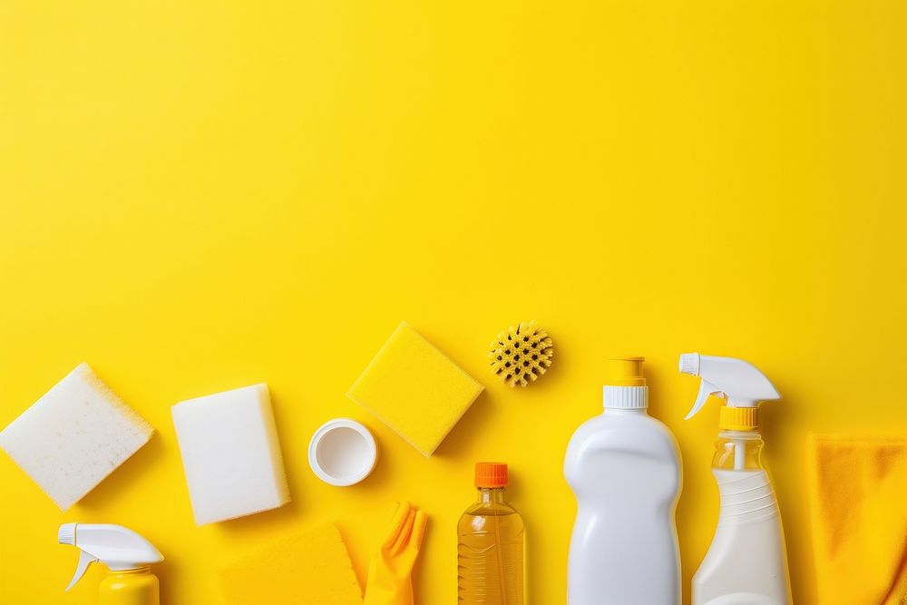 Colorful cleaning set yellow yellow background variation. AI generated Image by rawpixel.