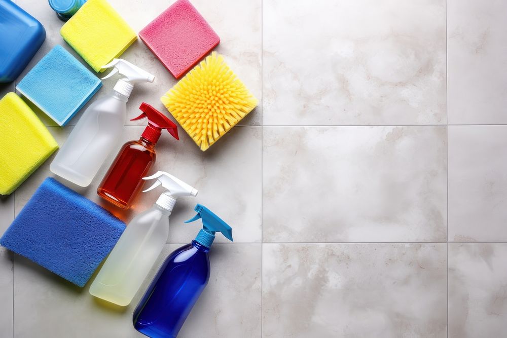 Colorful cleaning set backgrounds bathroom bottle. AI generated Image by rawpixel.