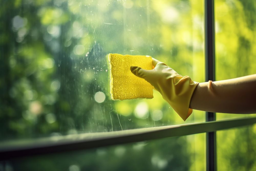 Rubber glove cleaning window hand transparent. AI generated Image by rawpixel.