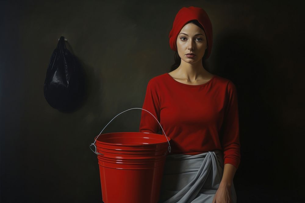 Carring with a cleaning set bucket adult container portrait. AI generated Image by rawpixel.