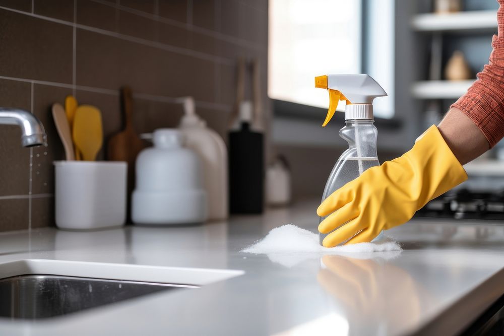 Doing chores in bathroom cleaning sink faucet. AI generated Image by rawpixel.