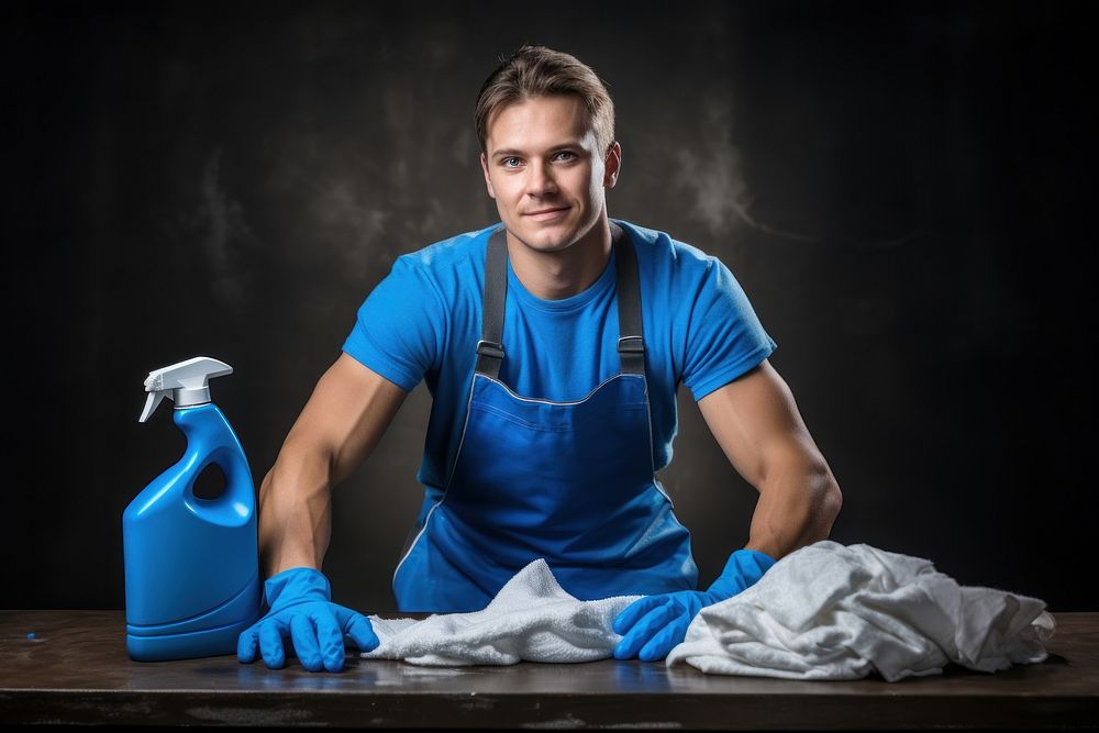 Man housekeeping and cleaning glove blue cleanliness. AI generated Image by rawpixel.