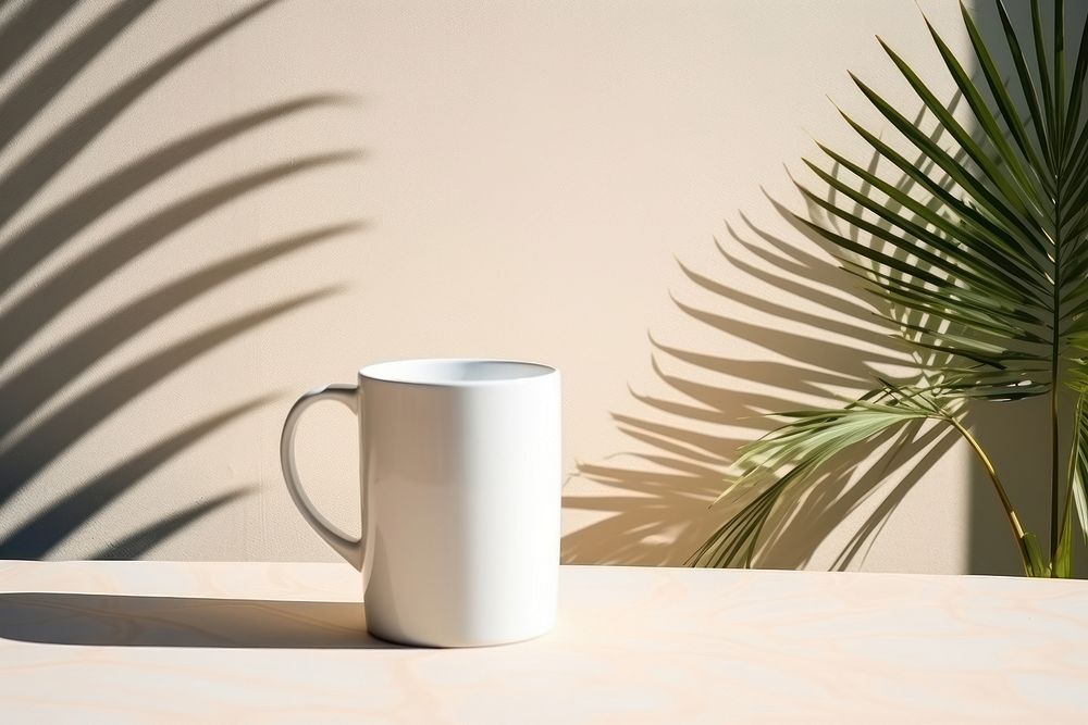 White mug shadow coffee wall.