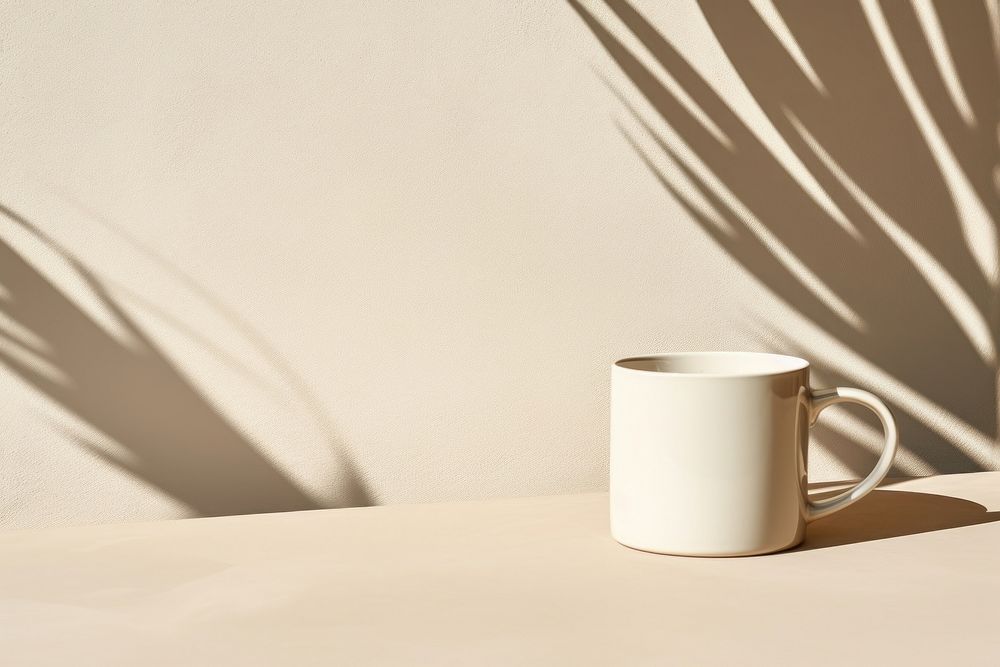 White mug with coffee bean shadow cup refreshment.