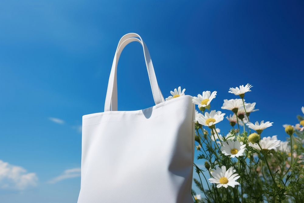 A white tote bag  flower handbag summer.
