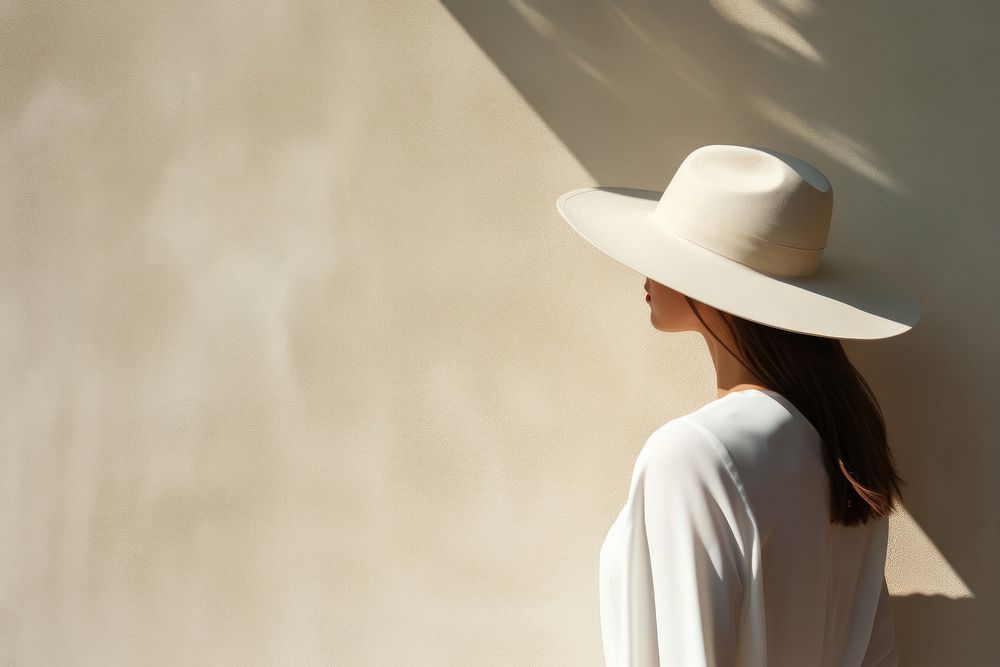 Female wearing a white hat shadow adult wall.