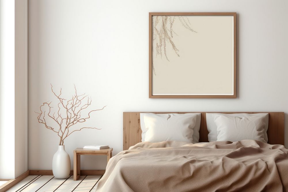 A cozy room frame on the wall architecture furniture cushion.