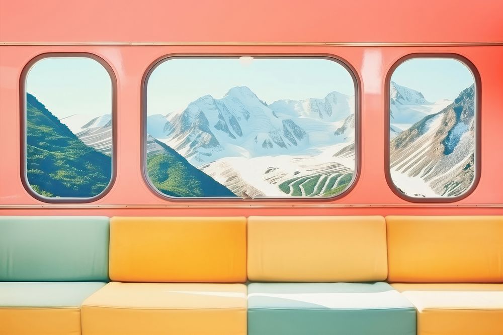 Train interior window transportation furniture outdoors.
