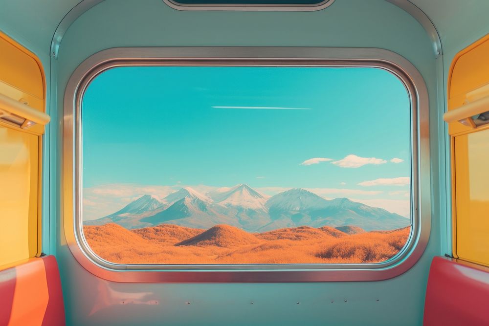 Train interior window outdoors porthole scenery.