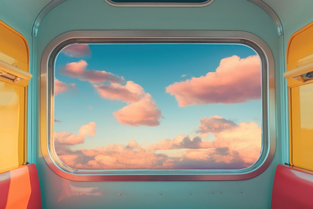 Train interior window sky furniture outdoors.