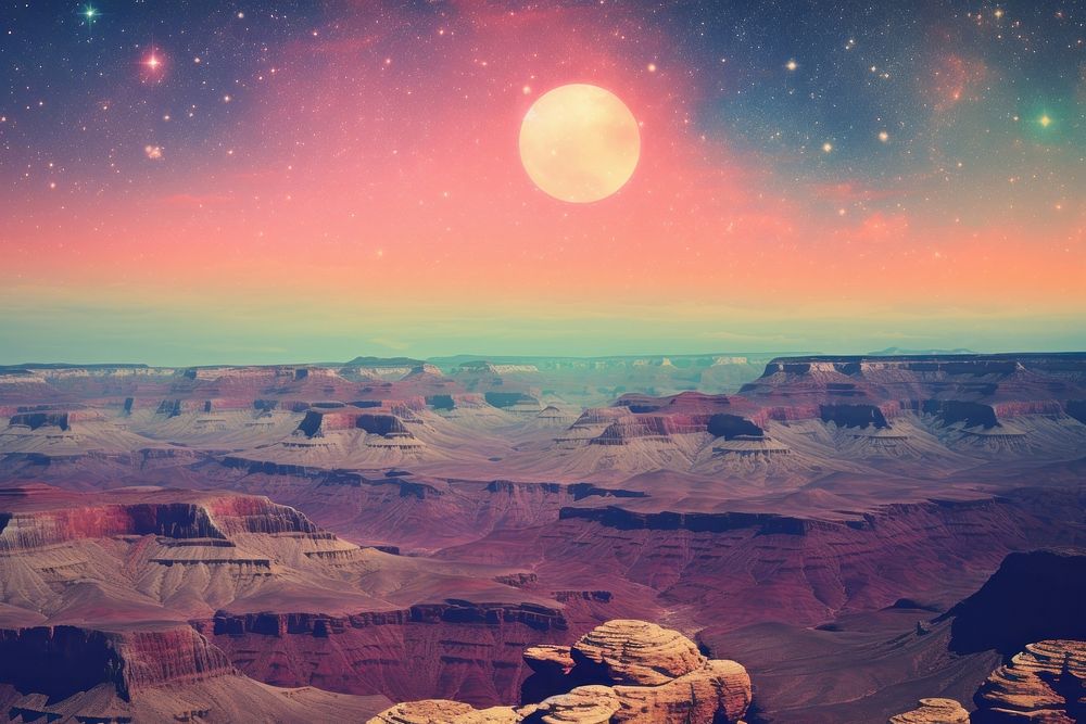 Grand canyon with night sky landscape astronomy mountain. AI generated Image by rawpixel.