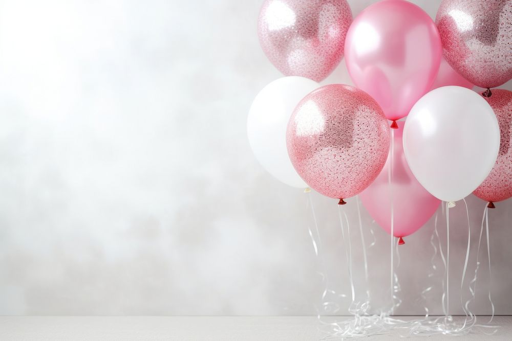 A group of pink and white latex balloons and glitter celebration anniversary decoration. AI generated Image by rawpixel.