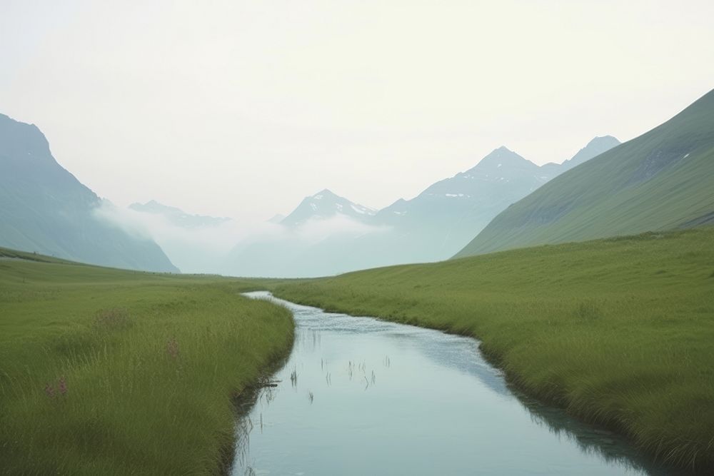 Meadows and Streams of the Swiss Alps landscape outdoors nature. AI generated Image by rawpixel.