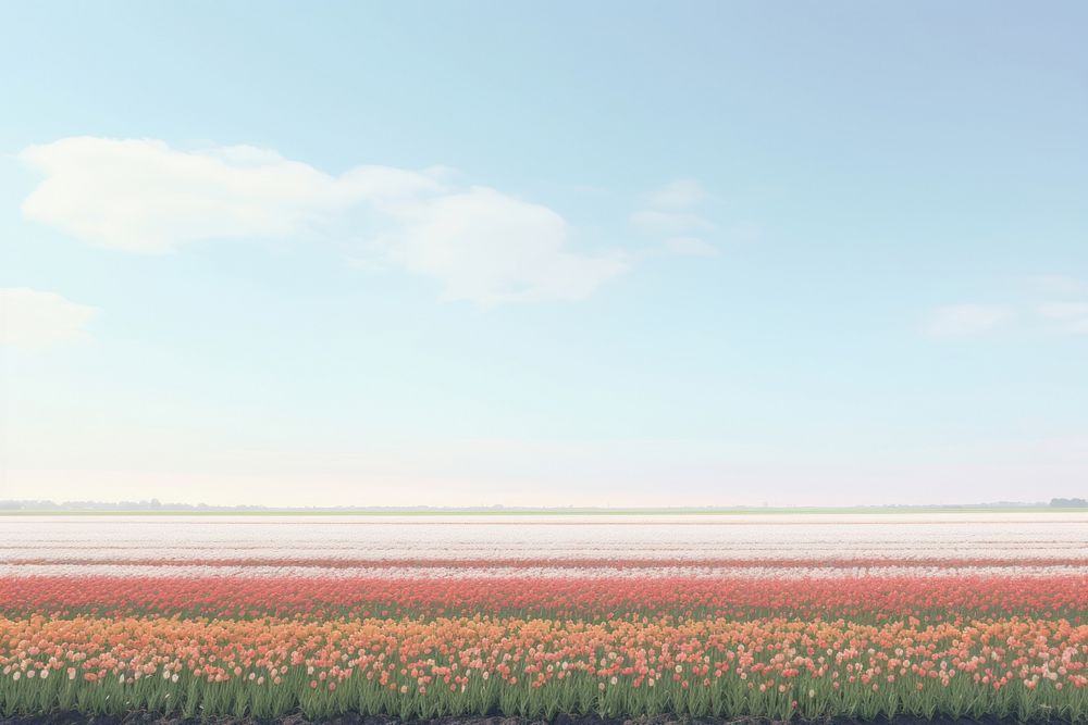 Tulip field land sky agriculture. AI generated Image by rawpixel.