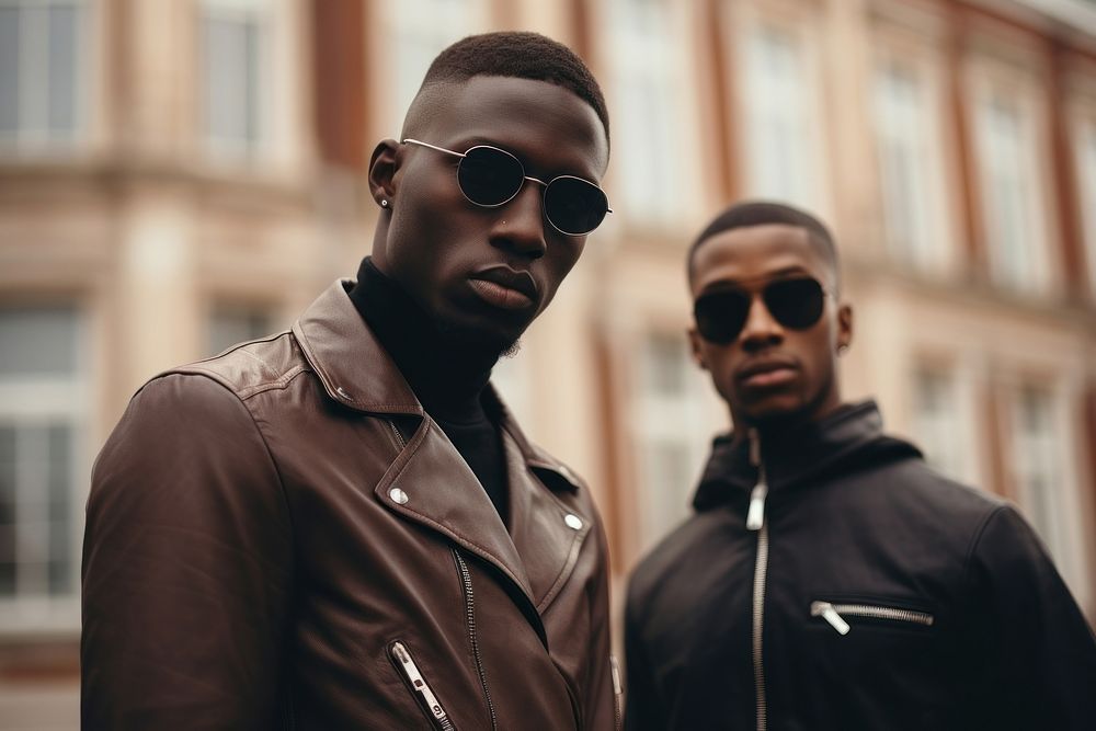 Men in aesthetic leather jacket sunglasses portrait adult.