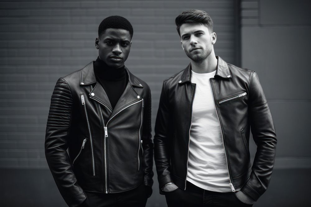 Men men in aesthetic leather jacket standing adult black.