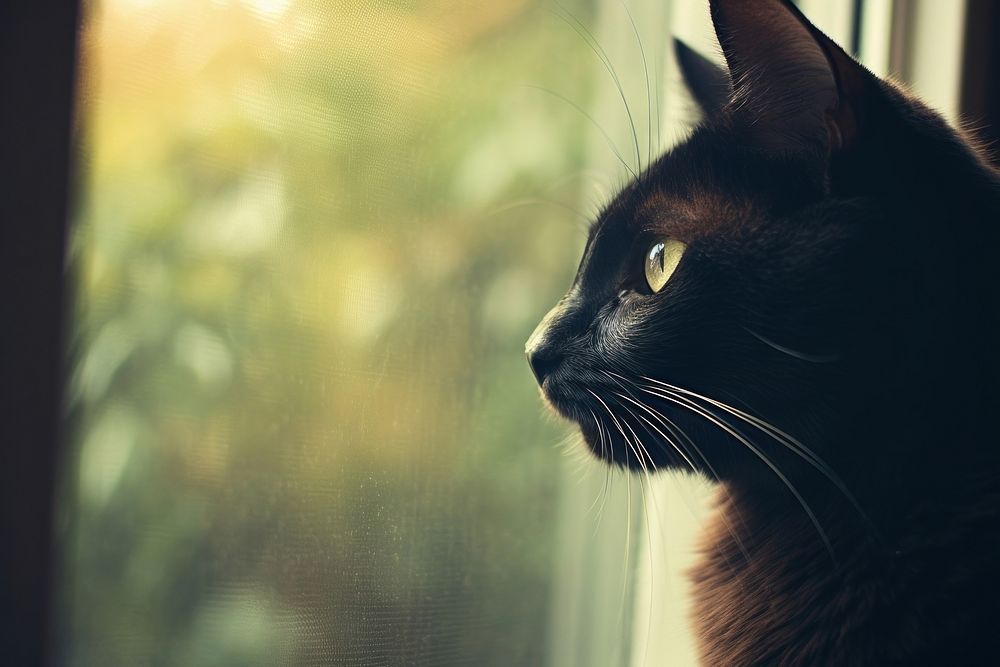 A lazy black cat on window sill mammal animal pet.