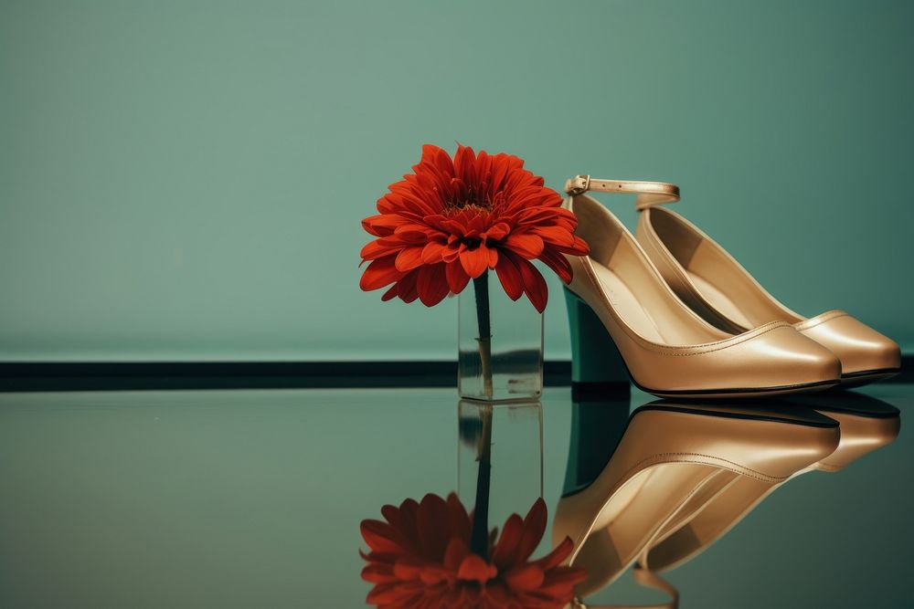 A pair of shoes sitting in front of a mirror flower footwear plant. AI generated Image by rawpixel.