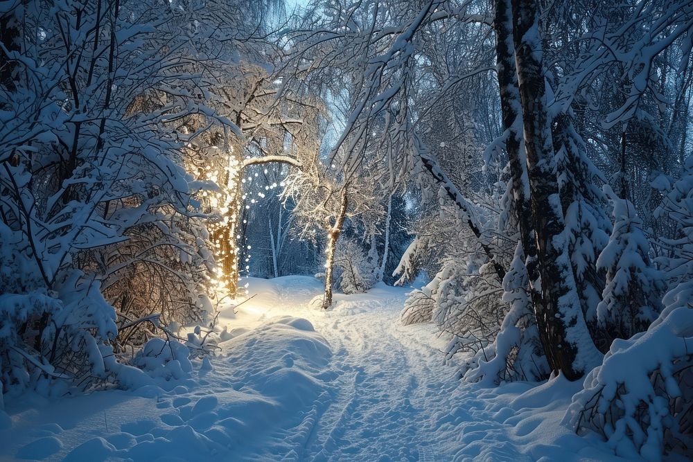 Night Time Scenery Images Winter Snowy Landscape landscape winter snow. AI generated Image by rawpixel.
